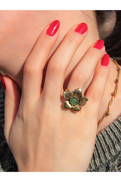 esha الحجر الطبيعي العقيق الأخضر الحجر الطبيعي نموذج زهرة أصيلة المرأة حلقة ق...