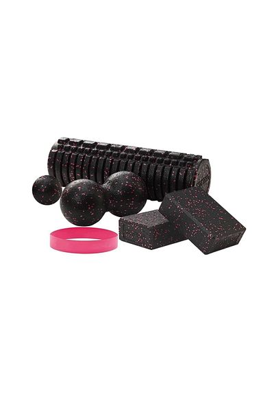 Wallzon Massage Set/Pilates and Yoga Set/Foam Roller 45cm/Yoga Block (2 Pieces)/Massage Balls/Resistance Rubber