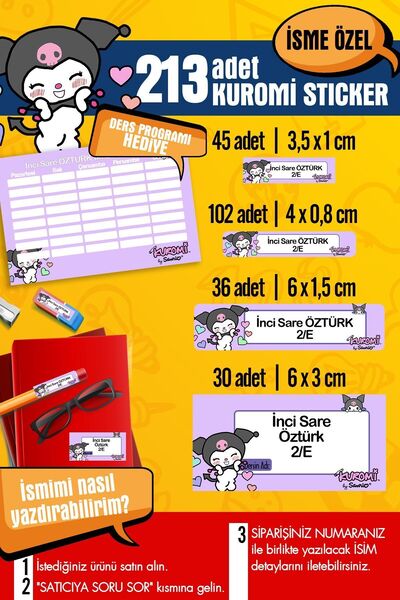 SelisCraft Okul Etiketi KUROMİ Temalı Özel İsim Yazılabilen Kalem, Defter, Bo...