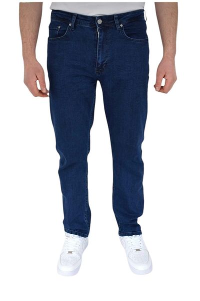 DYNAMO Navy Blue Men's High Belt Classic Cut Lycra Regular Jeans Jeans