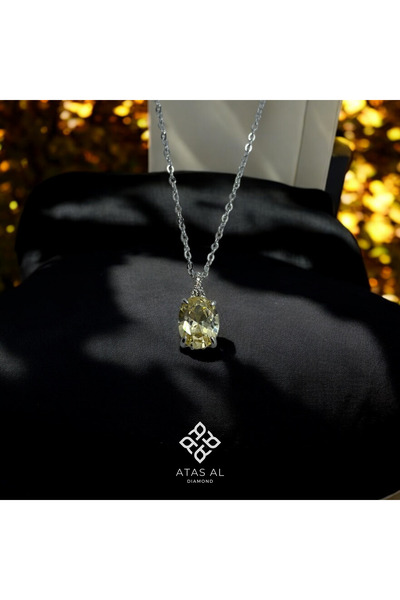 Sarı Oval Kesim Alexandrite Taş 925 Gümüş Kolye