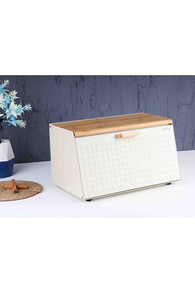 Hane216 Bread Bowl Bamboo Bread Storage Box Luxury Bread Cabinet Basket with Metal Lid