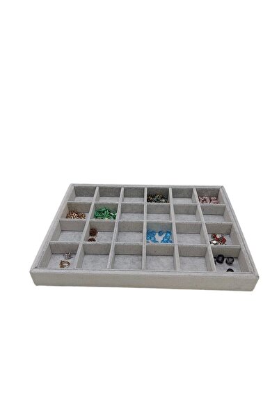 SNS TAKI STANTLARI Yerli Kadife Yirmi Dört Bölmeli Gri Renk Takı Sergileme Ku...