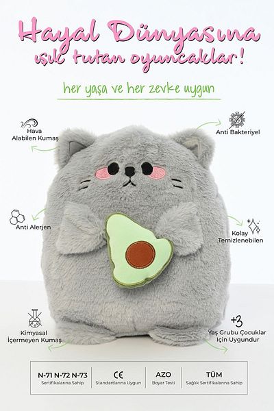 Pufu Toys 30 Cm Soft Avocado Cat Plush Toy Playmate