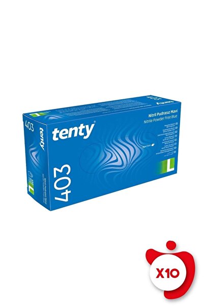 Tenty 403 Plus قفازات نيتريل خالية من البودرة مقاس L أزرق 100 قطعة 10 عبوات
