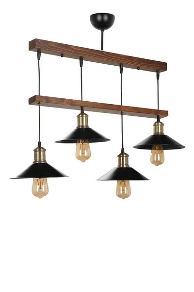 Lumexx David 4-Piece Metal Headed Walnut Row Pendant Lamp