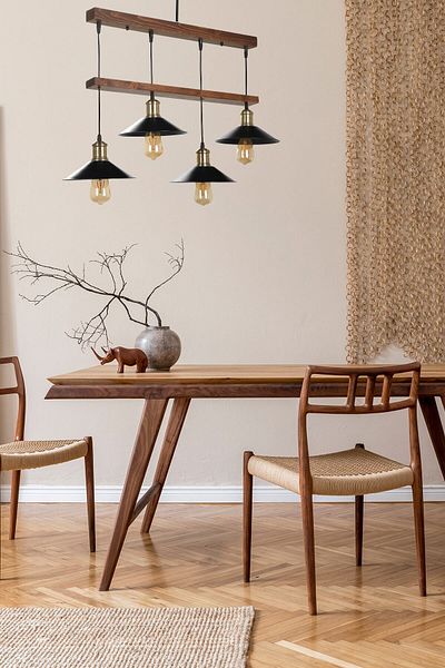 Lumexx David 4-Piece Metal Headed Walnut Row Pendant Lamp