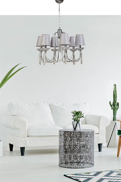 Lumexx Countess Set of 6 Chrome Wicker Gray Lampshade Chandelier