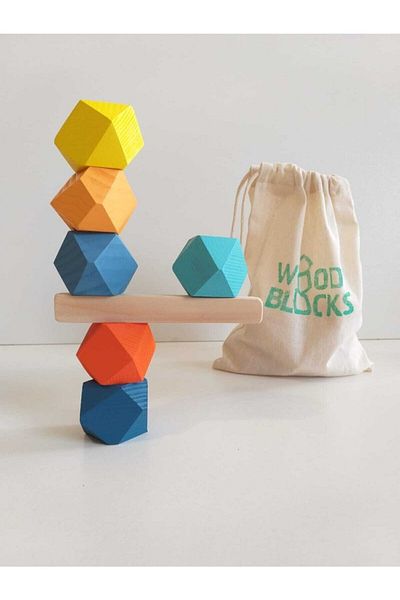 Woodblocks Waldorf 6-Piece Colorful Solid Wood Balance Tower Set