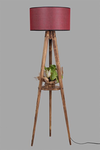 Lumexx Sehbalı Tripod Yanık Lambader Silindir Hasır Bordo Abajurlu