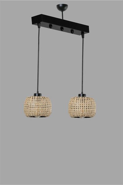 Lumexx Tiger 2 Row Rattan Pendant Lamp Set