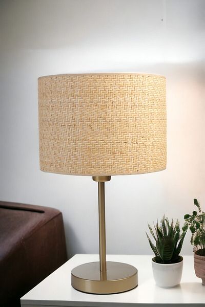 Lumexx Wicker Rattan Table Lamp with Lampshade - Antique Design
