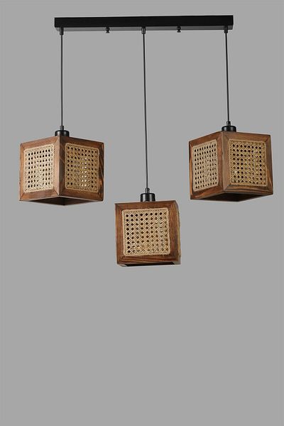 Lumexx KUMSAL 3 Row Walnut Rattan Chandelier Set