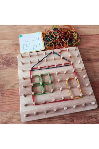 Moccotoys Geoboard - Montessori Eğitici Kartlı Lastikli Şekiller Geometri Oyunu (8X8)