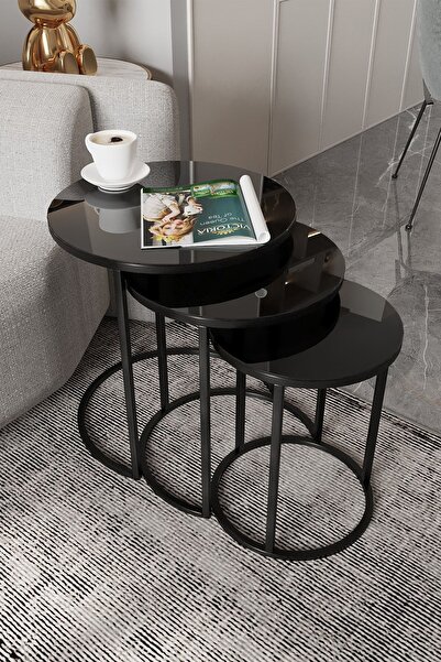 Dekoport Milas Zigon Sehpa - Siyah Cam