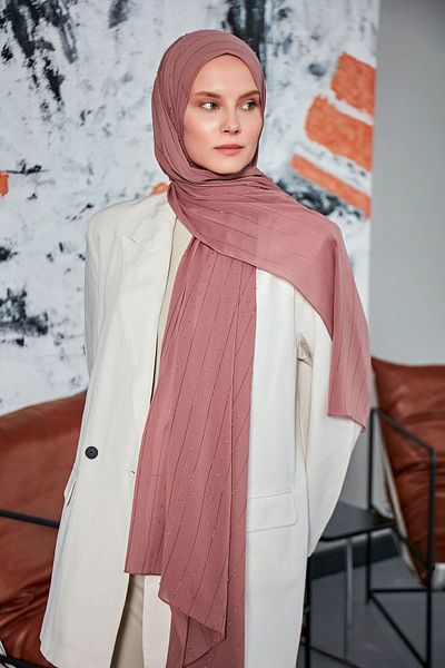Scarf Σαλιάρα Arya Chiffon Pompom με ρίγες Dark Dusty Rose