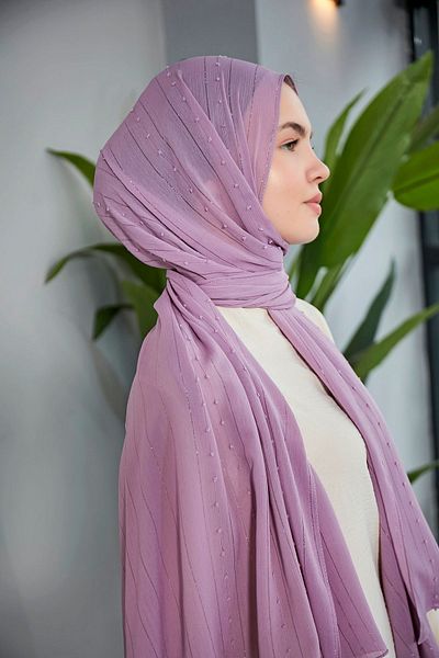 Scarf Σάλι Arya Lilac Chiffon Pompom Stripe