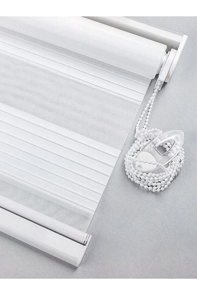 TREND STOR PERDE Ecru Wide Pleat Skirt Sliceless Zebra Roller Sunshade Curtain