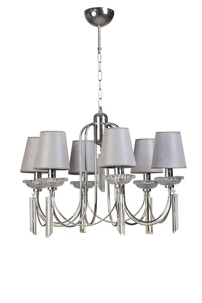Lumexx Countess Set of 6 Chrome Wicker Gray Lampshade Chandelier