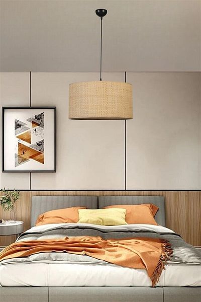 Lumexx Single Wicker Rattan Pendant Chandelier with Lampshade