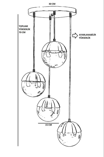 Lumexx KÜRE 4 LÜ TEPSİLİ ESKİTME BEYAZ CAMLI AVİZE