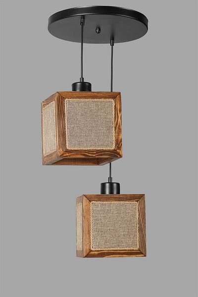 Lumexx Kumsal Walnut Wicker Chandelier with 2 Trays