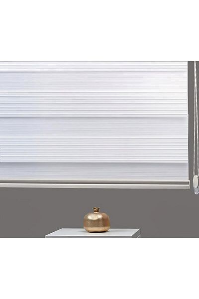 TREND STOR PERDE Ecru Wide Pleat Skirt Sliceless Zebra Roller Sunshade Curtain