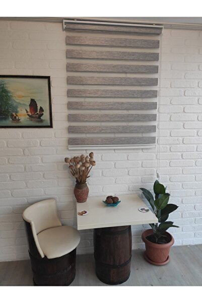 Kidmex Zebra -ahşap Desenli Koyu Kahve Rengi Bambu Zebra Stor Perde