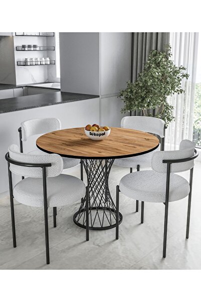 Dekoport Sinay Mutfak Masası Takımı Teddy Sandalye Hasır Ayak Masa 90 cm Masa...