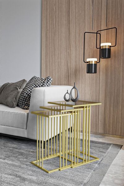 Dekoport Bella Gold Zigon Sehpa Yan Sehpa /bronz Cam