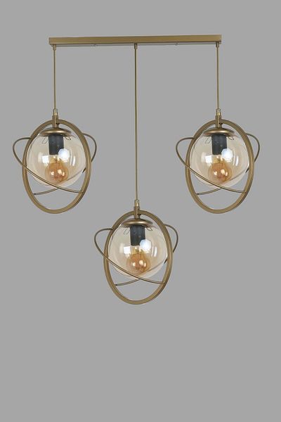 Lumexx NEPAL - 3-Piece Row Antique Honey Glass Pendant Lamp