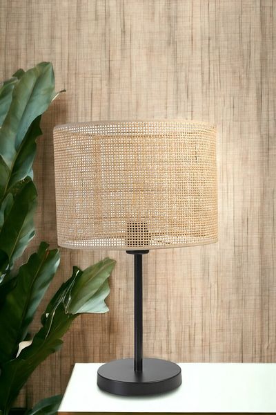 Lumexx Black Braided Rattan Table Lamp with Lampshade
