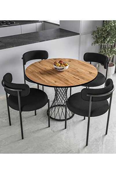 Dekoport Sinay Mutfak Masası Takımı Teddy Sandalye Hasır Ayak Masa 90 cm Masa...