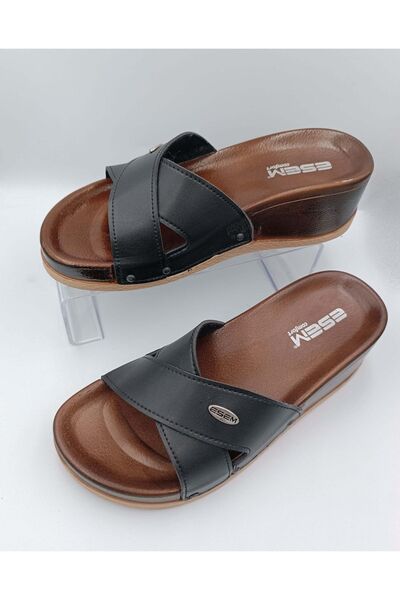 Esem Дамски чехли с клиновиден ток и кръстосана презрамка, удобна подметка