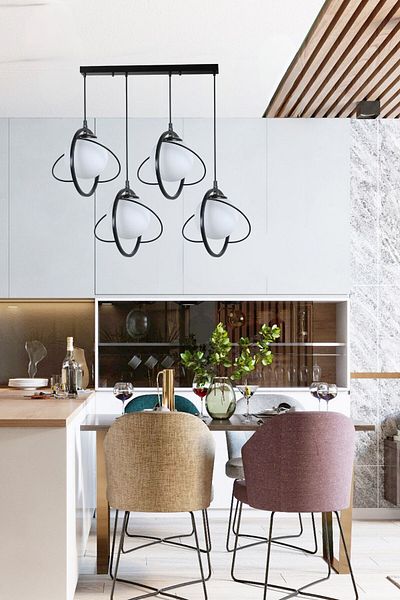 Lumexx NEPAL 4 Row Black and White Glass Pendant Lamp