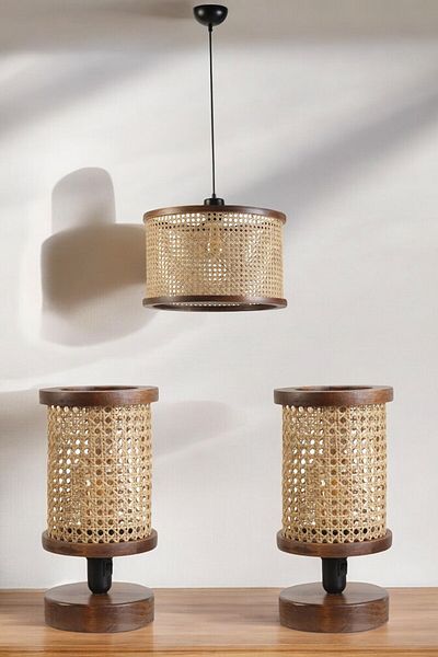 Lumexx Lampshade Gizem 3-Piece Chandelier Walnut Set