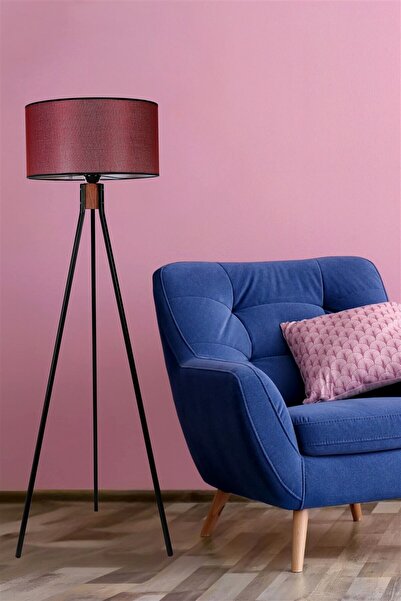 Lumexx FISCO TRİPOD SİYAH LAMBADER SİLİNDİR HASIR BORDO ABAJURLU