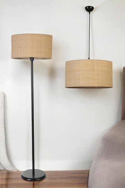 Lumexx HASIR RATTAN AVİZE LAMBADER 2 Lİ SET