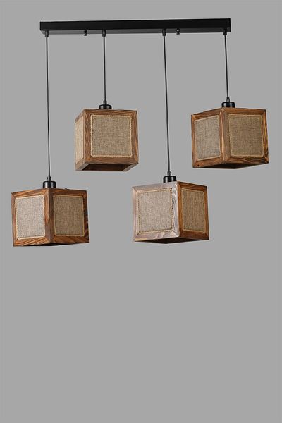 Lumexx KUMSAL 4-Piece Row Walnut Wicker Chandelier