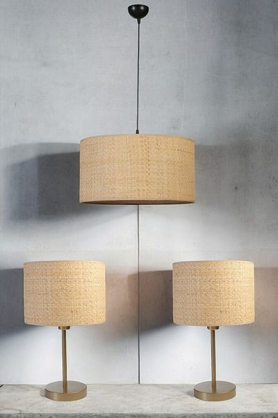 Lumexx Wicker Rattan Lampshade Chandelier - 3 Piece Set