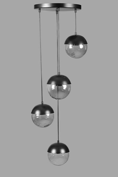 Lumexx Set of 4 Black Fume Glass Globe Pendant Lamp