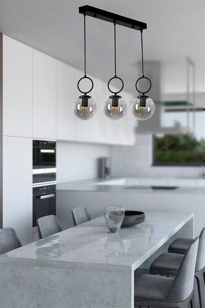 Lumexx Morino 3-Piece Black Pendant Lamp Set with Smoked Glass