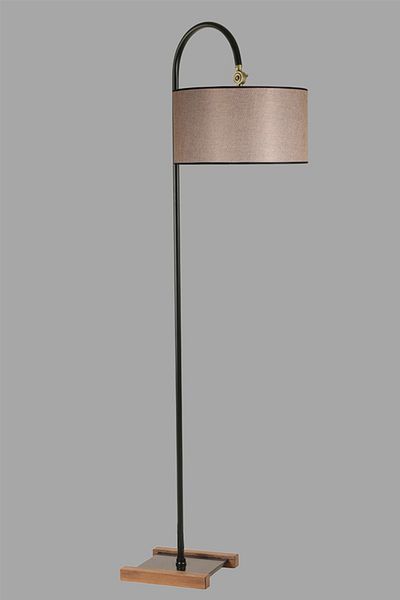 Lumexx Black Floor Lamp - Dark Wicker Dove Lampshade