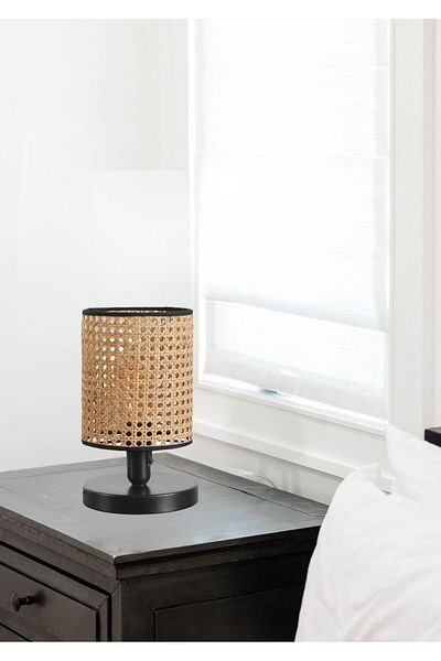 Lumexx Black Rattan Lampshade Moon Table Lamp