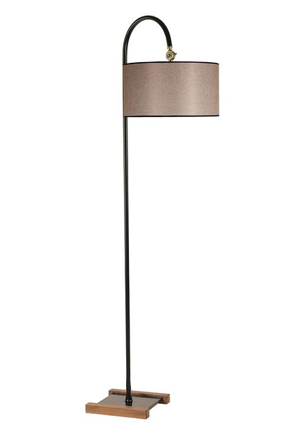 Lumexx Black Floor Lamp - Dark Wicker Dove Lampshade
