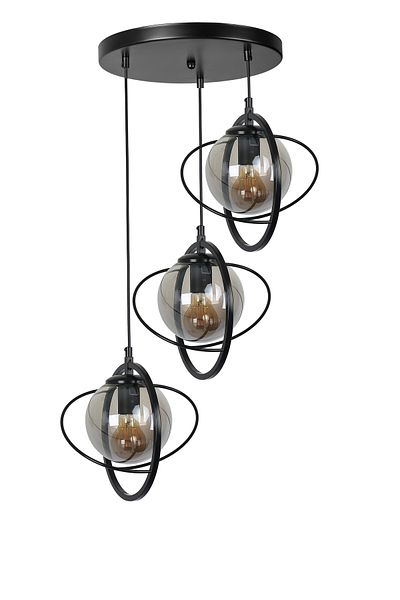Lumexx NEPAL 3-Piece Black Smoked Glass Pendant Lamp Set with Tray
