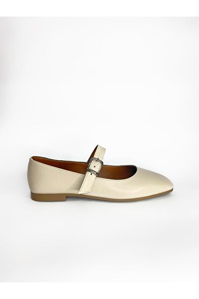 Büşra Sultan Ayakkabı & Çanta Kadın Bej Tokalı Bantlı Balerin Babet