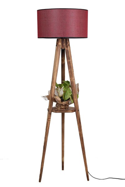 Lumexx Sehbalı Tripod Yanık Lambader Silindir Hasır Bordo Abajurlu