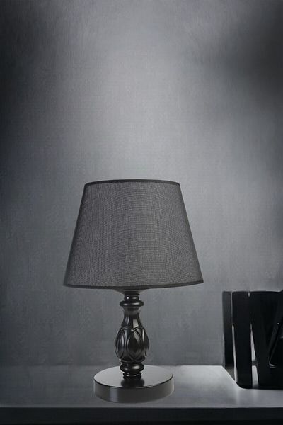 Lumexx Olympic Black Primit Wicker Table Lamp with Black Lampshade