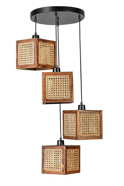 Lumexx KUMSAL Walnut Rattan Chandelier Set with 4 Trays